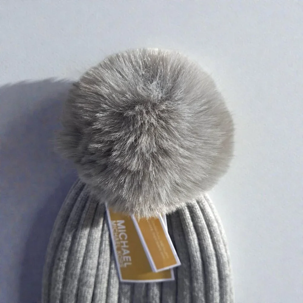 Micheal Kors Grey Faux Fur Beanie NWT